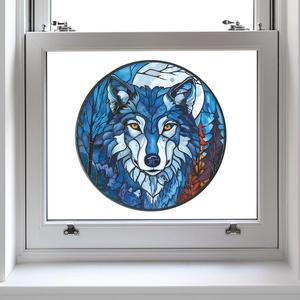 Creative Stained Glass Style Wolf King Window Sticker PVC Static Cling Waterproof Removable Decorative Film For Home Glass Door