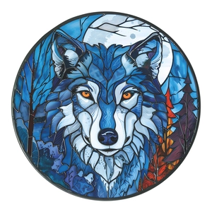 Artistic round wolf suncatcher with stained glass effect for home window decor