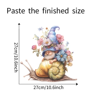 Detail view of flower fairy riding a snail wall sticker with 27cm size dimensions