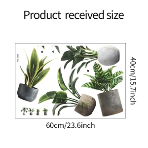 Macro view of tropical plant wall stickers with 60x40cm sheet layout dimensions