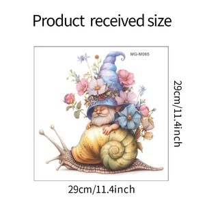 Detail showing 29x29cm gnome riding a snail wall sticker dimensions and layout