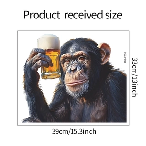 Detailed size specifications for the drinking chimpanzee wall sticker 39cm x 33cm