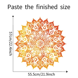 Detailed dimension guide showing the 57cm by 55.5cm mandala flower wall sticker size