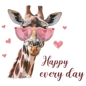 Cartoon giraffe wall sticker with pink heart sunglasses and Happy every day lettering