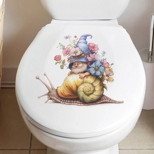 Fantasy flower elf riding a golden snail waterproof sticker on a white toilet lid