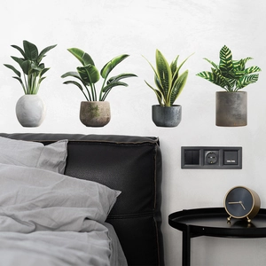 Nordic Potted Plant Wall Sticker Removable PVC Realistic Green Leaf Decal For Living Room Bedroom Background Home Decor
