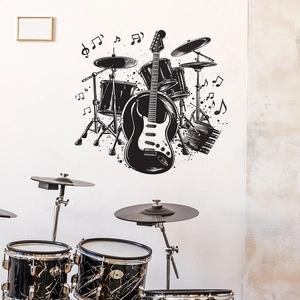 Modern music wall stickers featuring guitar and drums for living room decor