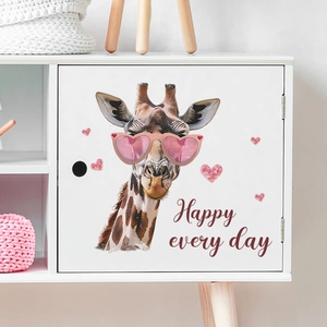 Creative giraffe wall sticker with pink heart sunglasses for modern living room decor