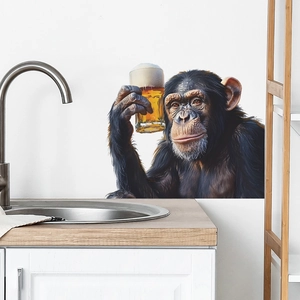 Funny chimpanzee drinking beer wall sticker for kitchen and dining room decor