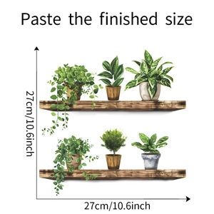 Detail view of 3D potted plants wall decal showing finished size of 27cm for bathroom decor