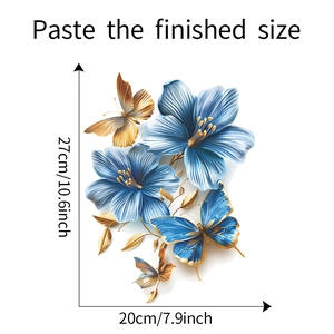 Détails des dimensions du sticker mural 3D fleurs et papillons pour la salle de bain
