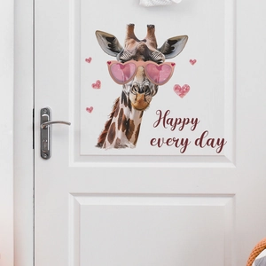 Creative giraffe wall sticker with pink heart sunglasses for home living room decor