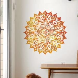 Mandala wall sticker with orange gradient floral pattern for living room home decor