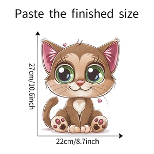Detailed dimension guide for cute cat decal showing final size of 22cm by 27cm