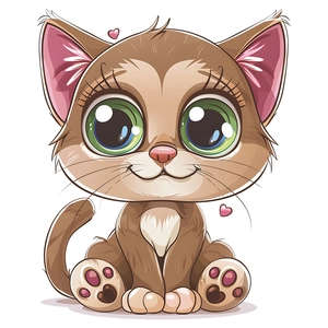Cartoon kitten toilet sticker with brown cat and green eyes for bathroom decoration