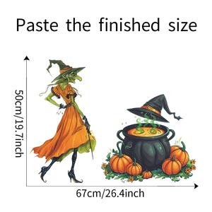 Détail montrant les dimensions finales du sticker mural sorcière et potion d'Halloween