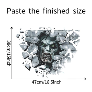 3D zombie wall sticker dimensions 47x38cm showing a creature bursting from a broken brick wall