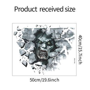 Size specifications of 3D zombie wall sticker showing 50x40cm dimensions for home decor