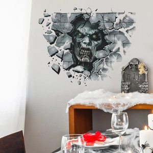 3D Horror Zombie Breaking Wall Sticker Halloween Removable PVC Decal For Living Room Bedroom Party Festive Wall Decor