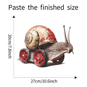 Detail view of funny 4WD snail wall sticker with dimensions 20cm by 27cm for home decor
