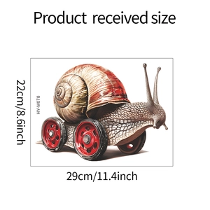 Detail view of cartoon snail wall decal with dimensions 29x22cm for bathroom decor