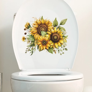 Stickers muraux tournesol auto-adhésifs pour décor de salle de bain et abattant de WC