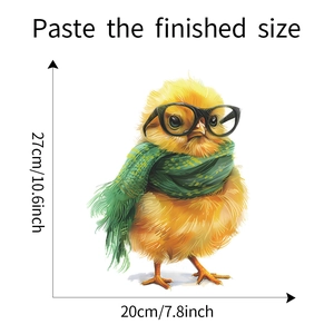 Guide détaillé des dimensions du sticker mural poussin mesurant 27cm par 20cm environ