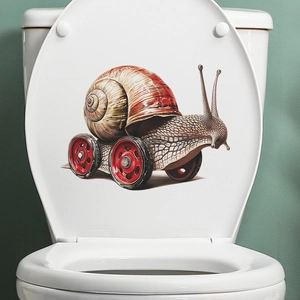 Creative snail with red wheels bathroom sticker on white ceramic toilet lid