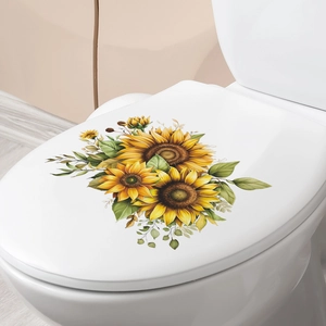 Stickers de fleurs de tournesol pour abattant de WC et décoration murale de salle de bain