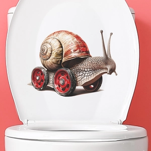 Humorous Creative Snail With Red Wheels Toilet Sticker Realistic 3D Animal Wall Decal Waterproof PVC Bathroom Home Decoration Decal