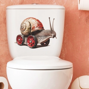 Funny snail with red wheels bathroom toilet sticker for home creative wall decoration