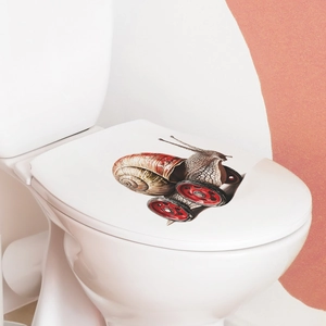Funny 3D snail with red racing wheels waterproof wall sticker for bathroom toilet lid decor