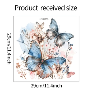 Detail showing self-adhesive butterfly wall sticker dimensions of 29x29cm for bathroom decor