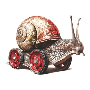 Mechanical snail wall sticker with red wheel hubs and realistic 3D spiral shell design