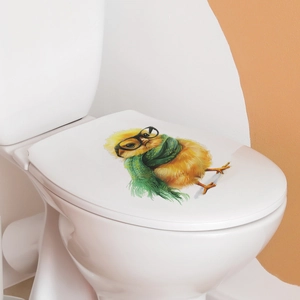 Sticker mural poulet avec lunettes et écharpe verte pour décoration de couvercle WC