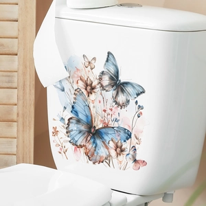 Self-adhesive watercolor butterfly and flower wall stickers for bathroom toilet decor