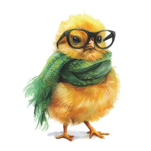 Sticker mural poussin mignon avec lunettes et écharpe verte pour décoration