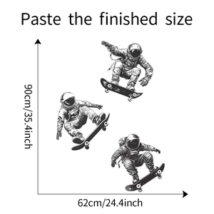 Detail showing the finished paste dimensions of astronaut skateboard wall decals