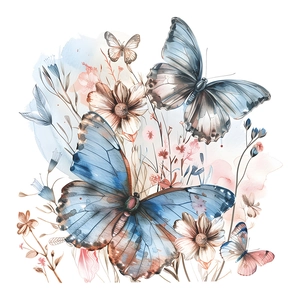 Self-adhesive watercolor butterfly and wildflower wall stickers for home decor
