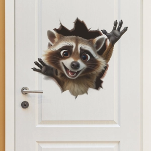 Sticker mural 3D raton laveur avec effet de mur brisé réaliste pour décor de chambre