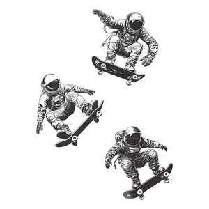 Astronaut on skateboard wall stickers for kids bedroom decor with black and white illustrations