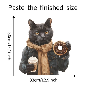 Detail of anthropomorphic black cat wall sticker showing finished size of 36cm by 33cm