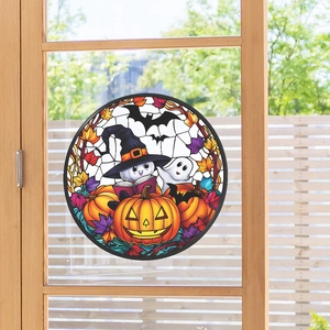 Detailed view of Halloween stained glass window sticker with pumpkin and ghost motifs