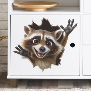 Sticker mural raton laveur 3D effet trou dans le mur pour chambre d'enfant