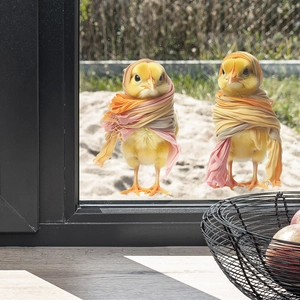 Stickers de fenêtre poussins mignons avec écharpes dégradées pour déco intérieure