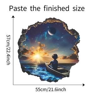 Detail view of 3D sunset wall sticker with dimensions 57x55cm for home decor