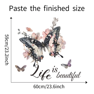 Dimensioni dell'adesivo murale Life is beautiful con farfalle e fiori rosa