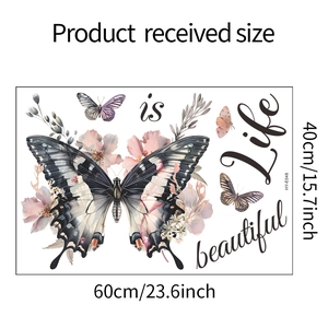 Dettaglio dell'adesivo murale farfalla Life is beautiful con layout e misure 60x40cm