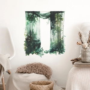 Deep green forest vine printed sheer curtains for a serene home decor aesthetic