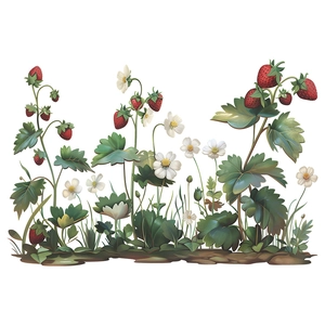 Self-adhesive strawberry and flower wall decals for kids room nursery home decoration